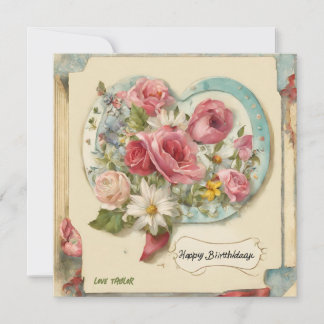 customise Happy Birthday Watercolor Floral Heart Holiday Card