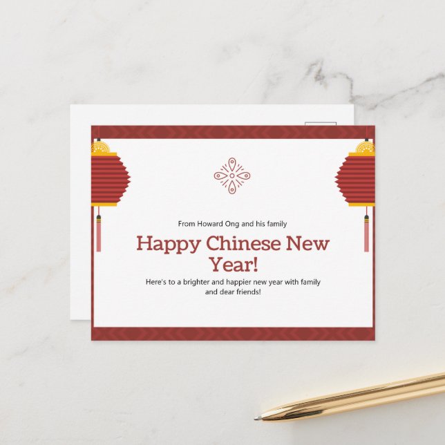 Customise Happy Chinese New Year Design Postcard (Front/Back In Situ)