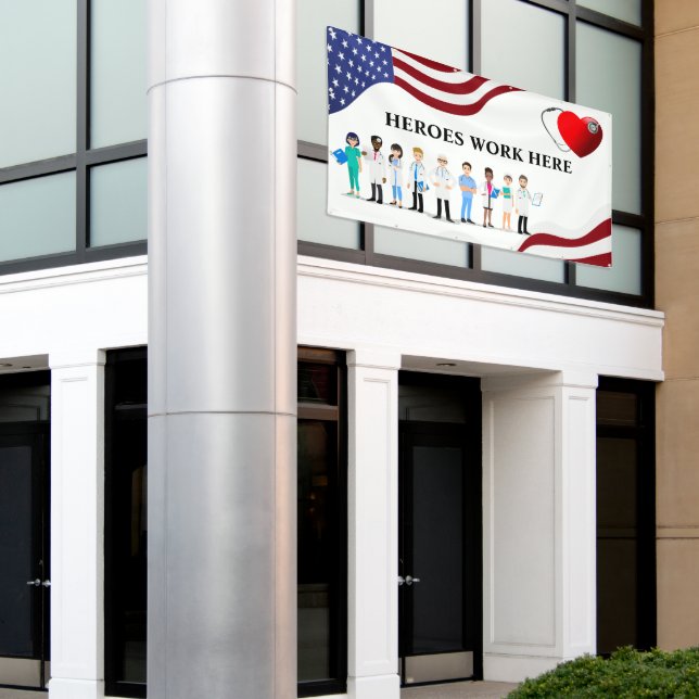 Customise Heroes Work Here Hospital Icon Text Big Banner (Outside Building)