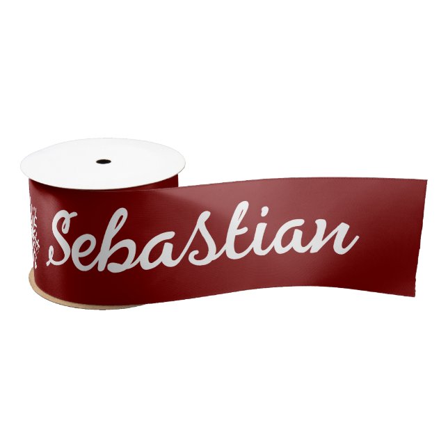 Customise Holiday and Name Red Ribbon Satin Ribbon (Spool)