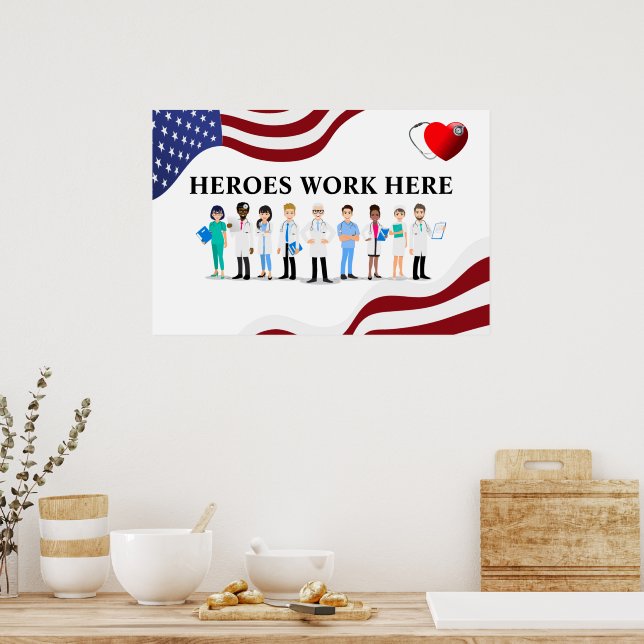 Customise Hospital Heroes Work Here Icon Staff Poster (Kitchen)