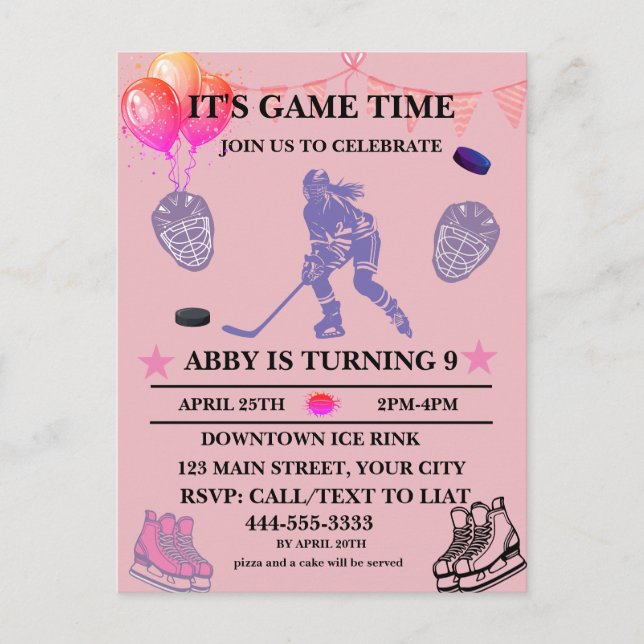 Customise Ice Hockey Birthday Theme  Postcard (Front)