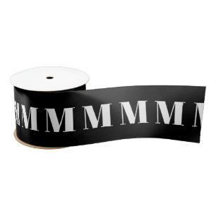 Customise Initial letter Black White Christmas Satin Ribbon