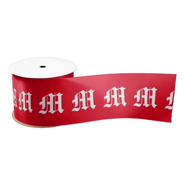 Customise Initial letter Red White Christmas Satin Ribbon (Spool)
