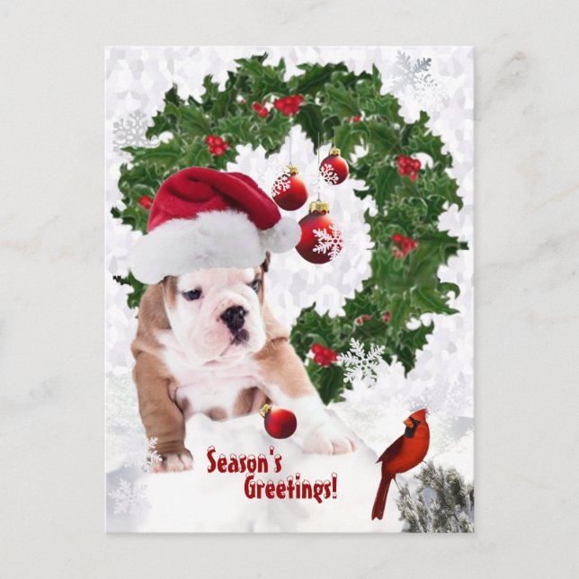 Customise It! - Bulldog Puppy Christmas Version 2 Holiday Postcard (Front)