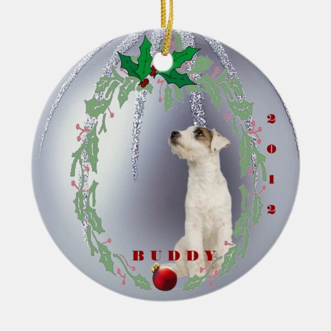 Customise it - Jack Russell Puppys 1st  Christmas Ceramic Tree Decoration (Front)