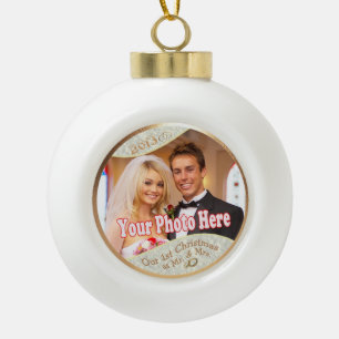 Customise it! Our 1st Christmas as Mr. and Mrs. #3 Ceramic Ball Christmas Ornament