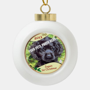 Customise it! - Puppys First Christmas Keepsake Ceramic Ball Christmas Ornament