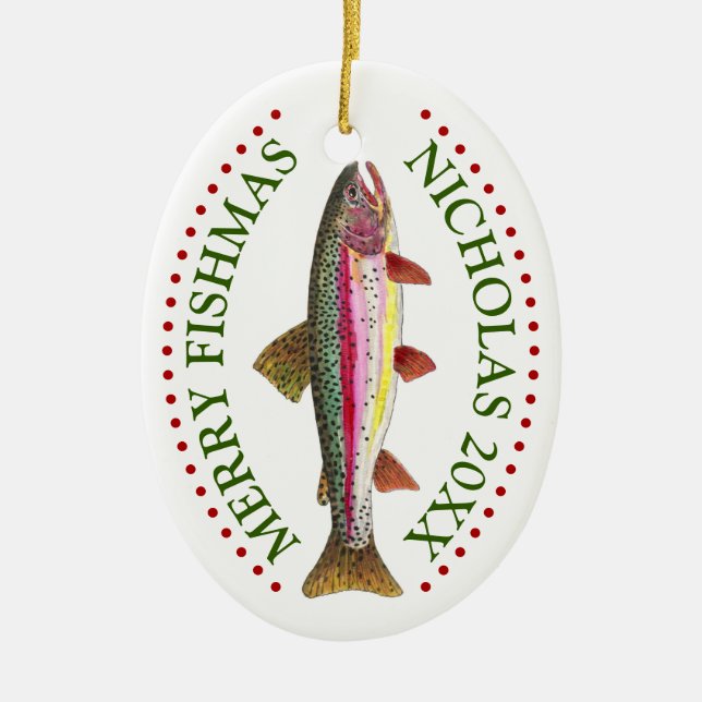Customise It! Rainbow Trout Fishing Ceramic Ornament (Front)