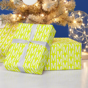 Customise it w/Initial, White Letter chartreuse Wrapping Paper
