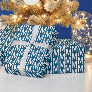 Customise it w/Initial, White Letter teal blue Wrapping Paper