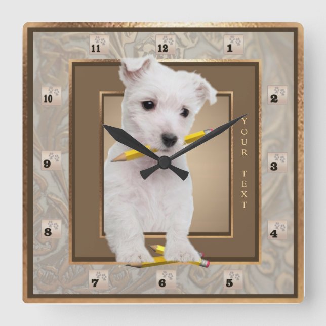 Customise It! Westie Puppy Ornate Gold Wall Clock (Front)