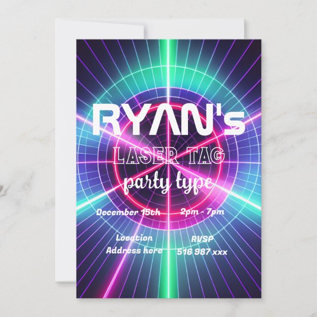 Customise laser tag birthday invitation (Front)