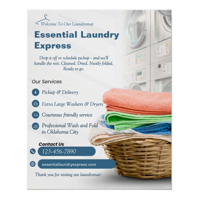 Customise Laundromat Wash N Fold Service Poster (Front)