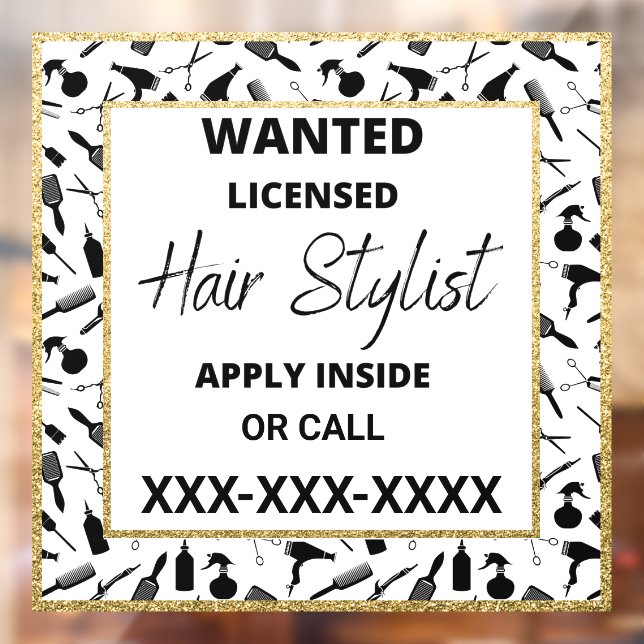 Customise Licensed Hair Stylist Wanted Gold Glitte (Sheet 2)