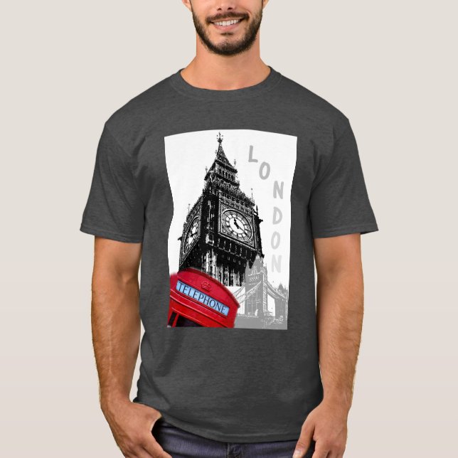 Customise London Big Ben Clock Tower Red Telephone T-Shirt (Front)