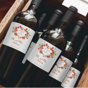 Customise Loving Heart Simple Elegant Wedding  Wine Label