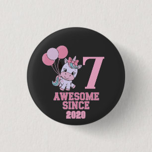 Customise Magical 7 Yrs Old Unicorn Birthday Girl  3 Cm Round Badge
