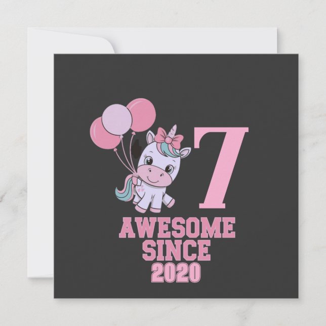 Customise Magical 7 Yrs Old Unicorn Birthday Girl Invitation (Front)