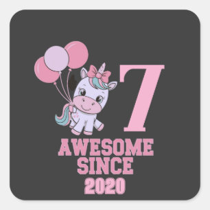 Customise Magical 7 Yrs Old Unicorn Birthday Girl Square Sticker