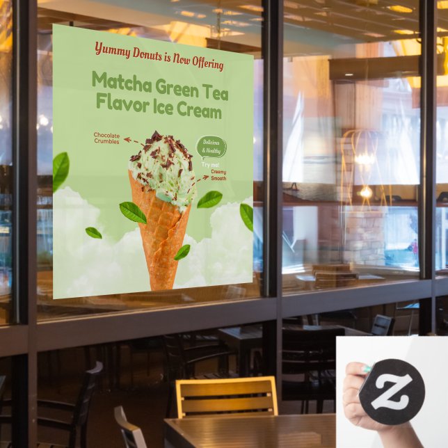 Customise Matcha Green Tea Ice Cream Doughnut Shop (Restaurant Window)