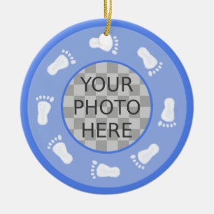Customise Me! Blue Baby Footprints Photo Ornament