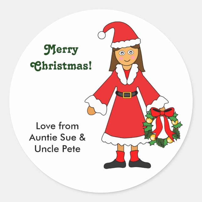Customise Me -- Cute Christmas Picture (girl) Classic Round Sticker (Front)