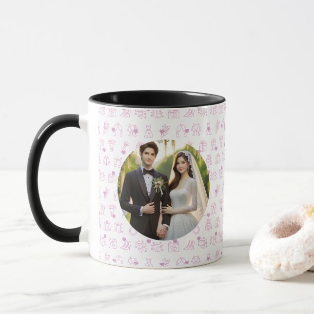 Customise,Melody of Love: Wedding Lines Pattern Mug (With Donut)