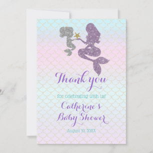 Customise Mermaid Baby Shower Sparkle Purple Teal Thank You Card