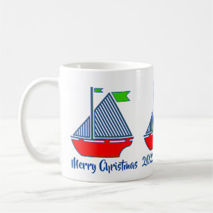Customise Merry Christmas Sailboat Coffee Mug