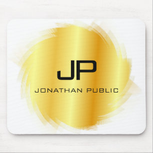 Customise Metallic Gold Look Modern Monogram Mouse Pad