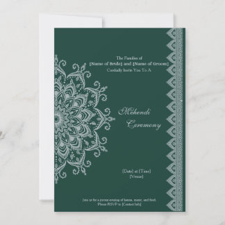 Customise Metallic Silver Emerald Mehendi Indian Invitation