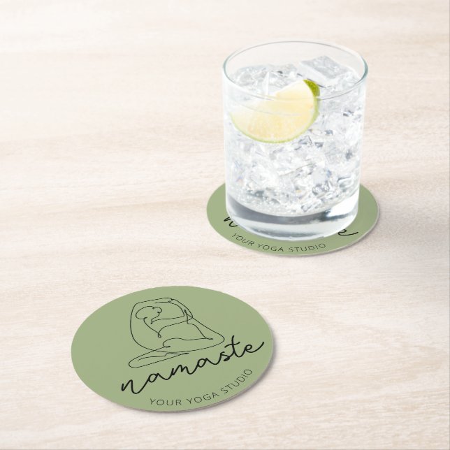 Customise Minimalist Yoga Pose  Round Paper Coaster (Insitu)