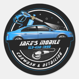 Customise Mobile Car Wash Detailing Blue Business  Classic Round Sticker