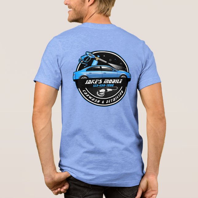 Customise Mobile Car Wash Detailing Blue Business  Tri-Blend Shirt (Back)