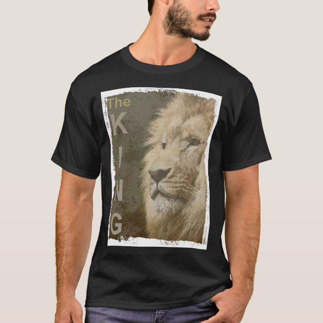 Customise Modern Elegant Pop Art Lion Head Black T-Shirt (Front)