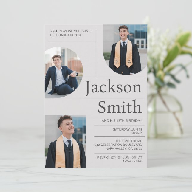 Customise Modern Minimalist Graduation Birthday Invitation (Standing Front)