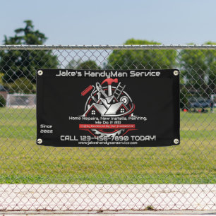 Customise Modern Red Black Handyman Service Fence Banner