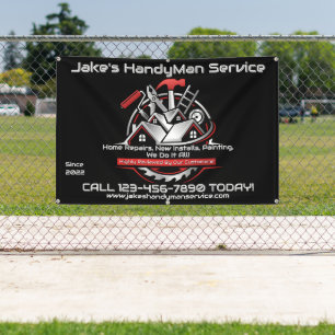 Customise Modern Red Black Handyman Service Fence Banner