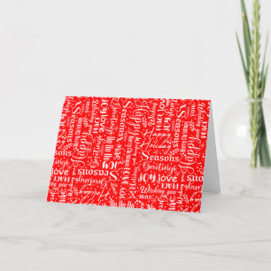 Customise Modern Red & White W/Christmas Script Holiday Card