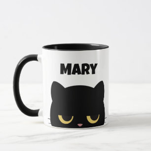 Customise Monogram and Name Script Funny Black Cat Mug