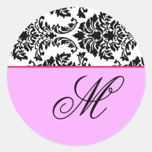 Customise Monogram Baroque Black and Pink Classic Round Sticker