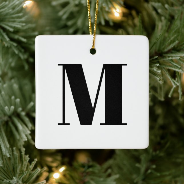 Customise monogram initial black white Christmas Ceramic Ornament (Tree)