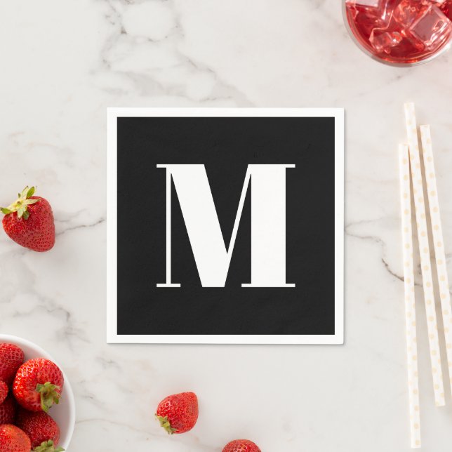 Customise monogram initial black white napkin (Insitu)