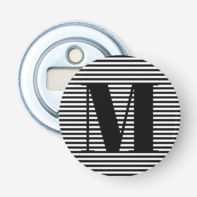 Customise monogram initial black white stripes bottle opener (Front)