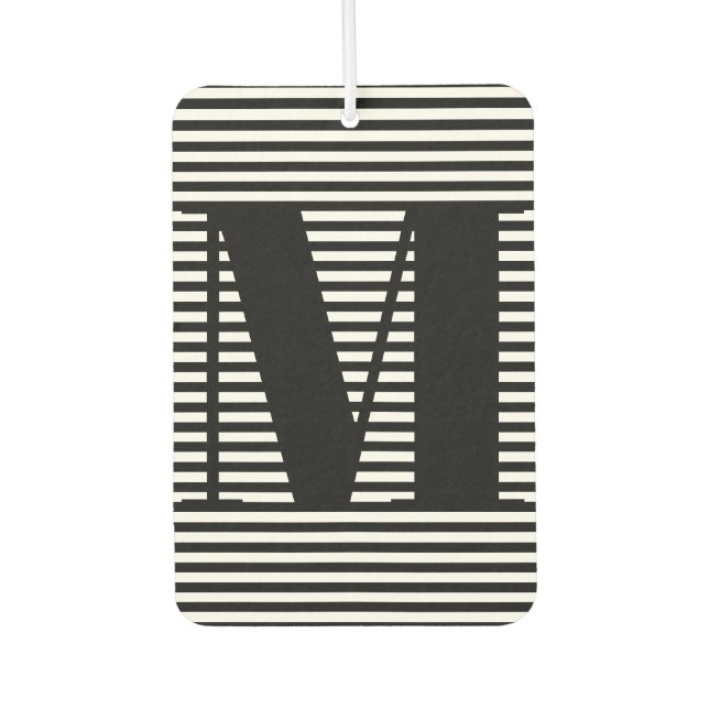 Customise monogram initial black white stripes car air freshener (Front)