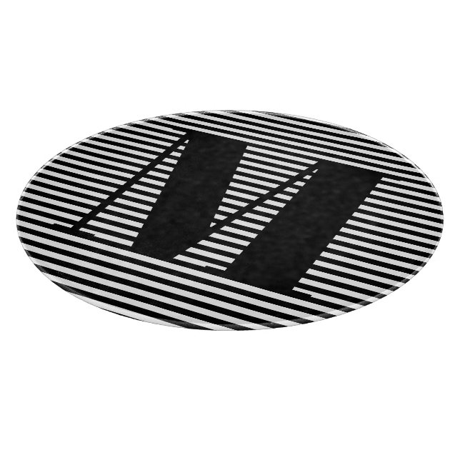 Customise monogram initial black white stripes cutting board (Corner)
