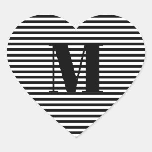 Customise monogram initial black white stripes heart sticker