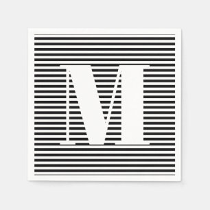 Customise monogram initial black white stripes napkin