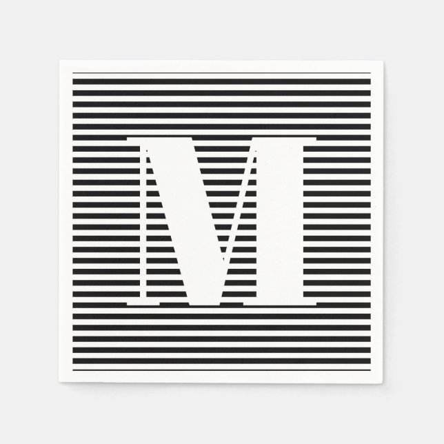 Customise monogram initial black white stripes napkin (Front)
